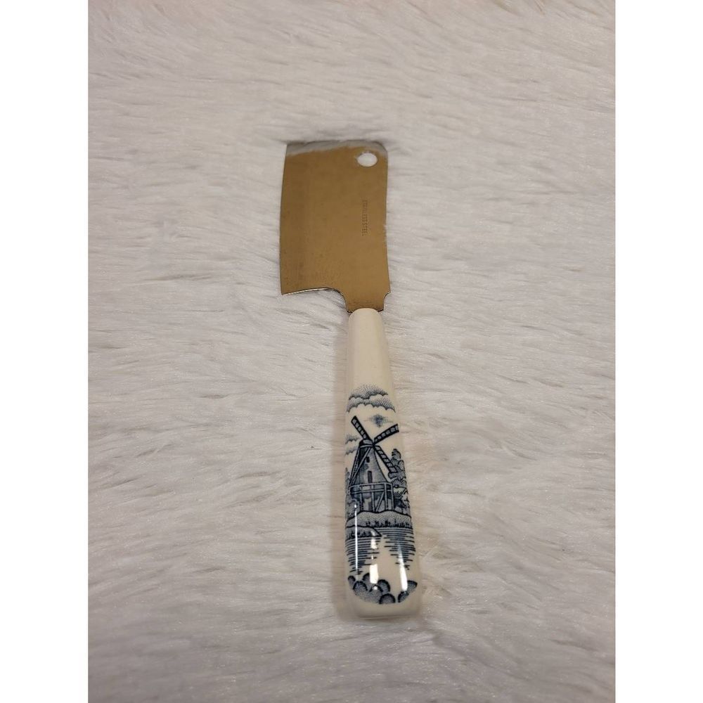 Vintage Cheese Stainless Steel Cleaver with Porcelain Handle
